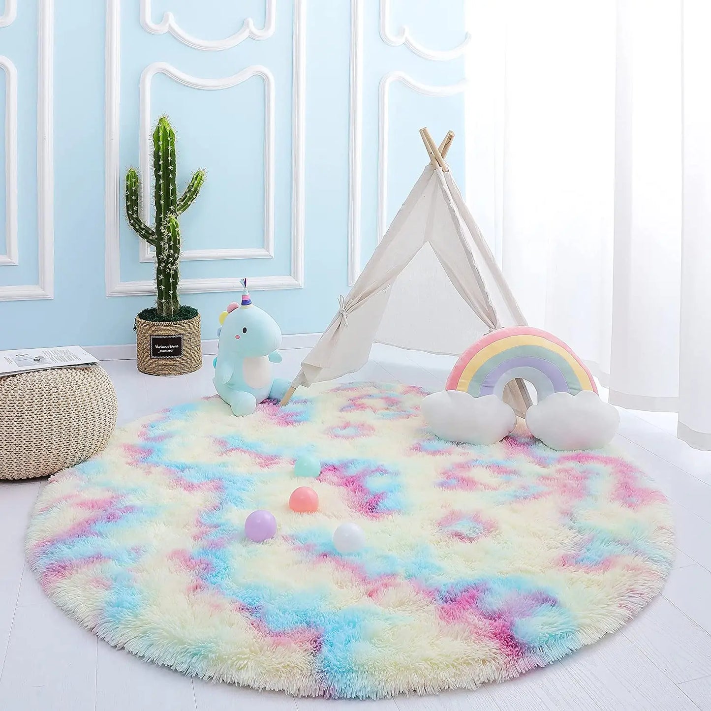 Noahas Round Rainbow Rug For Girls Kids Bedroom