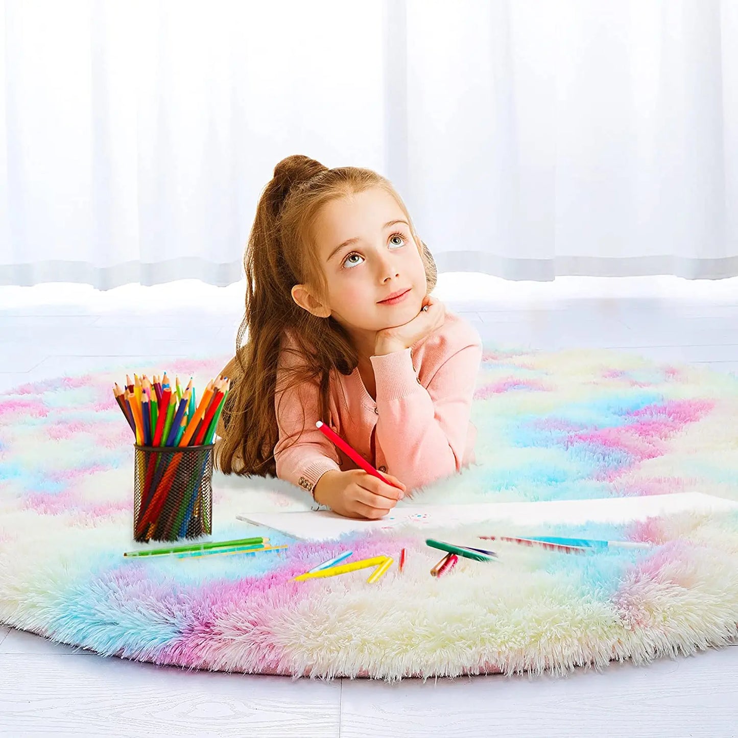 Noahas Round Rainbow Rug For Girls Kids Bedroom