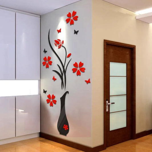 3D DIY Vase Flower Tree Wall