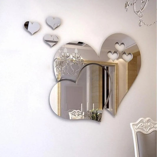 Heart Shaped Mirror Wall Stickers For Living Room Bathroom Decor Acrylic Self Adhesive Mirror Sticker DIY Decals Home Decoration