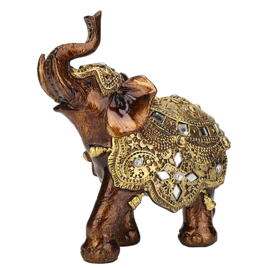 Resin Elephant Statue Wood Grain Feng Shui Elegant