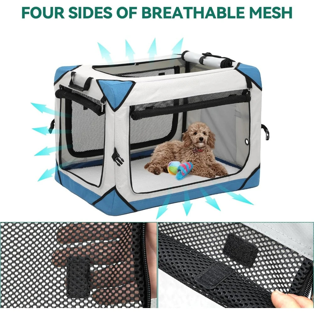 Collapsible Dog Crate, 4-Door Portable Travel Dog Crate