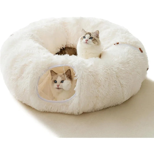 Winter Plush Cat Tunnel with Cat Bed