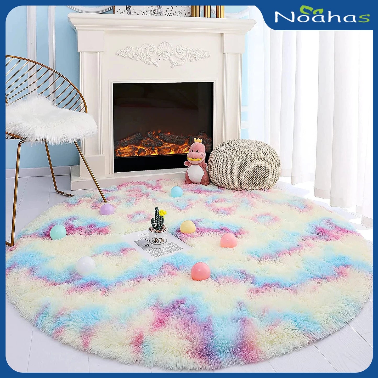 Noahas Round Rainbow Rug For Girls Kids Bedroom